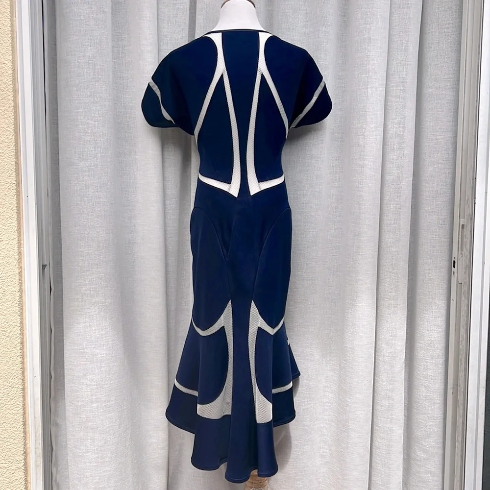 Junya Wantanabe Comme des Garcons neoprene mesh panel dress, blue and white - Picture 4 of 10